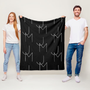 Couverture Polaire Moderne 2 Initiales Motif Noir & Blanc