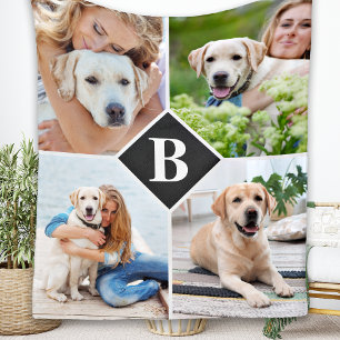 Couverture Polaire Moderne 4 Photo Collage Monogramme Animaux Amoureu