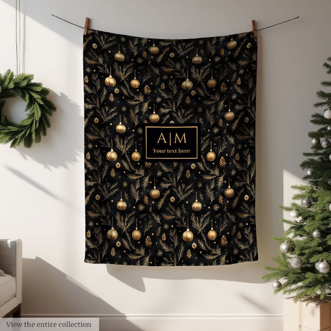 Couverture Polaire Moderne aquarelle festive noire et dorée personnal (Modern black and gold watercolor custom festive Fleece Blanket)