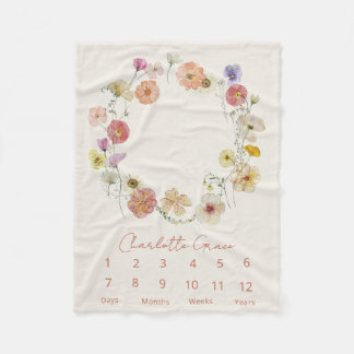 Couverture Polaire Moderne Baby Milestone Aquarelle Floral Wreath