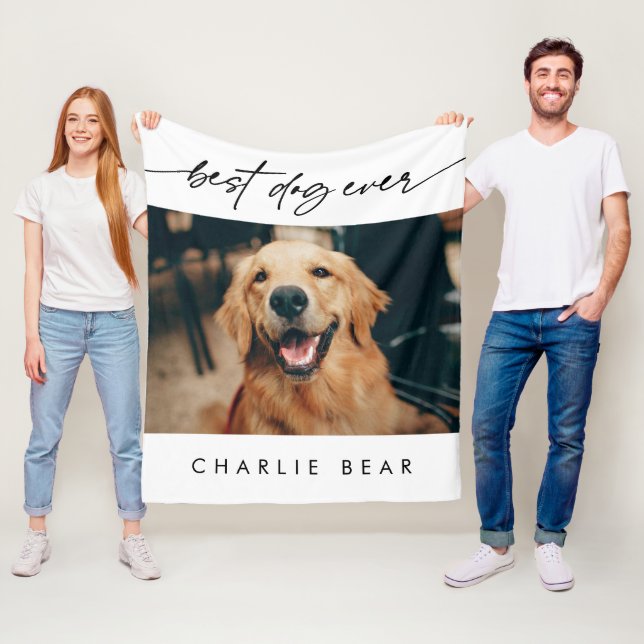 Couverture Polaire Moderne Best Dog Ever Photo Script manuscrit (En situation)