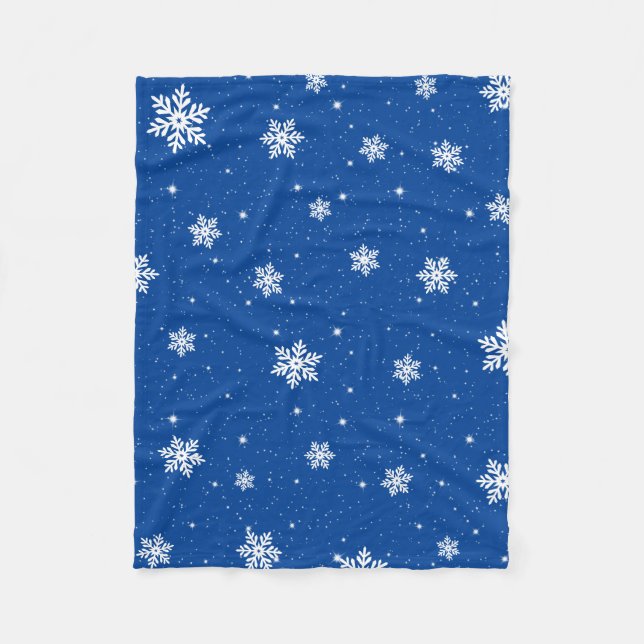 Couverture Polaire Moderne Blue Christmas Stars Snowflakes Motif (Devant)