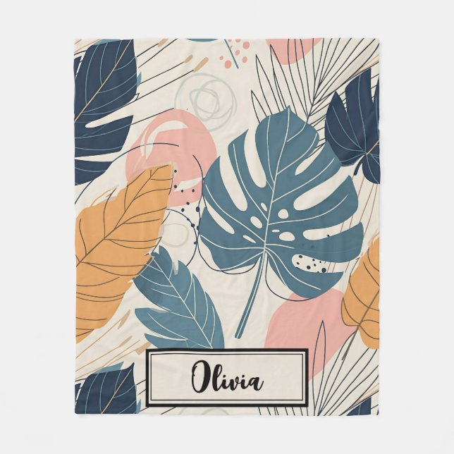 Couverture Polaire Moderne Boho Tropical Feuilles Abstrait (Devant)