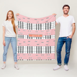 Couverture Polaire Moderne Chic Plaid Rose & Blanc
