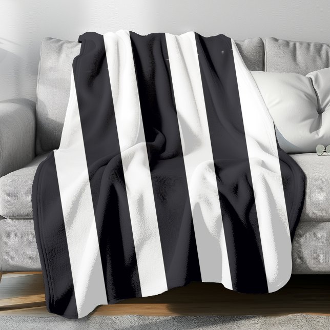 Couverture Polaire Moderne Chic rayures noires et blanches Classique  (Large Black and White stripes fleece blanket.)