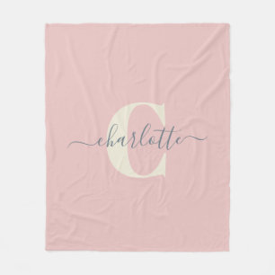 Couverture Polaire Moderne Design Monogramme Nom Blush Pink