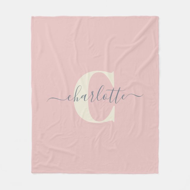 Couverture Polaire Moderne Design Monogramme Nom Blush Pink (Devant)