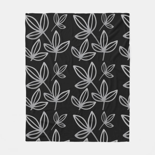Couverture Polaire Moderne Elegant Gris Feuille Noir (Devant)