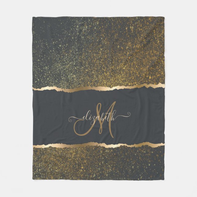 Couverture Polaire Moderne Élégant Monogramme au Touché d'Or (Devant)