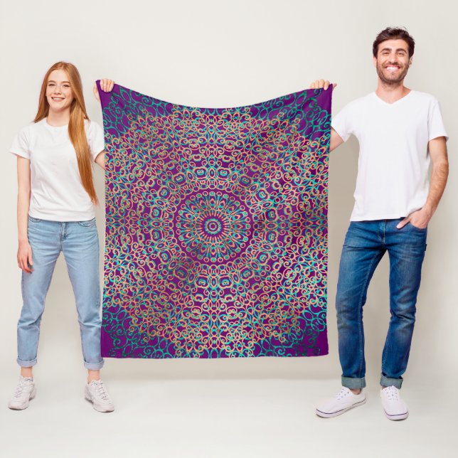 Couverture Polaire Moderne et élégant élégant Mandala Boho foncé viol (En situation)