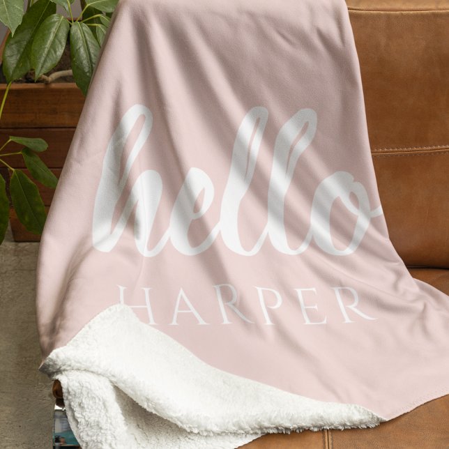 Couverture Polaire Moderne Minimaliste Rose Pâle Bonjour Et Votre Nom (Créateur téléchargé)