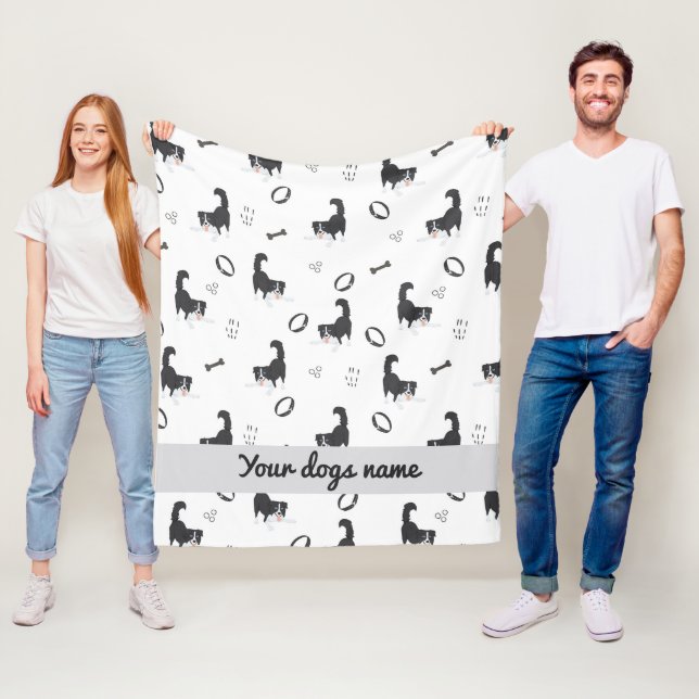 Couverture Polaire Moderne motif Border Collie & os en Flat Design (En situation)