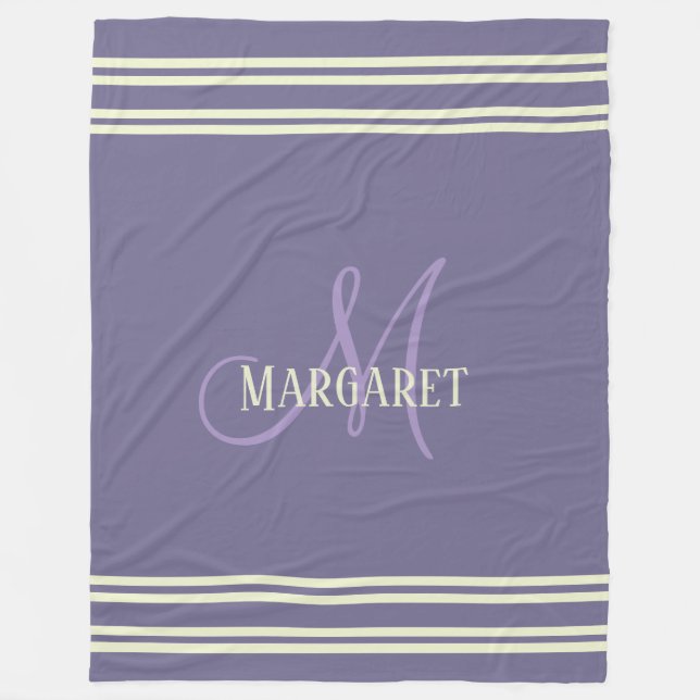 Couverture Polaire Moderne nom personnalisé violet blanc stylé (Devant)