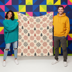 Couverture Polaire Moderne Nordique Rouge & Noir Flocon de Neige et P
