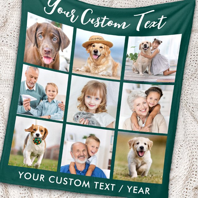 Couverture Polaire Moderne Personnalisé 9 Photo Collage Emerald Green (Créateur téléchargé)