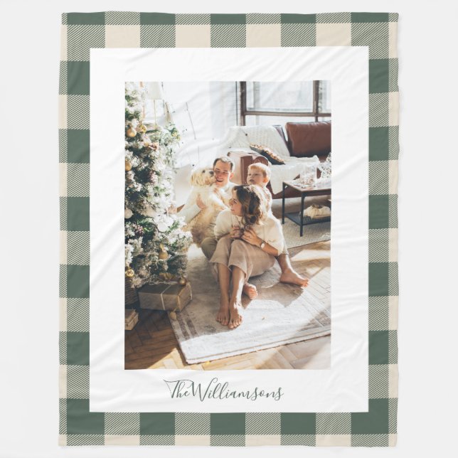 Couverture Polaire Moderne Plaid Vert Forestier Rustique Photo Noël   (Devant)