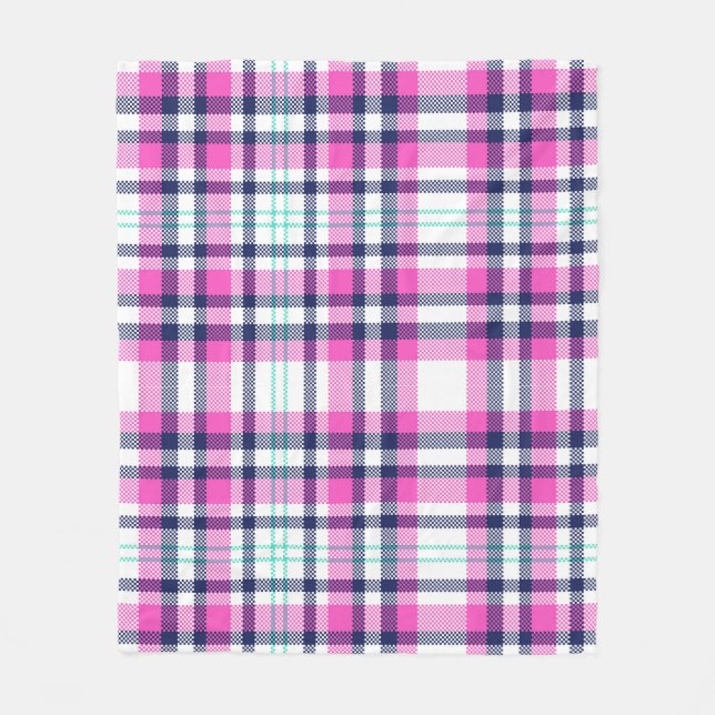 Couverture Polaire Moderne Preppy Rose Marine White Girl Tartan Motif (Devant)