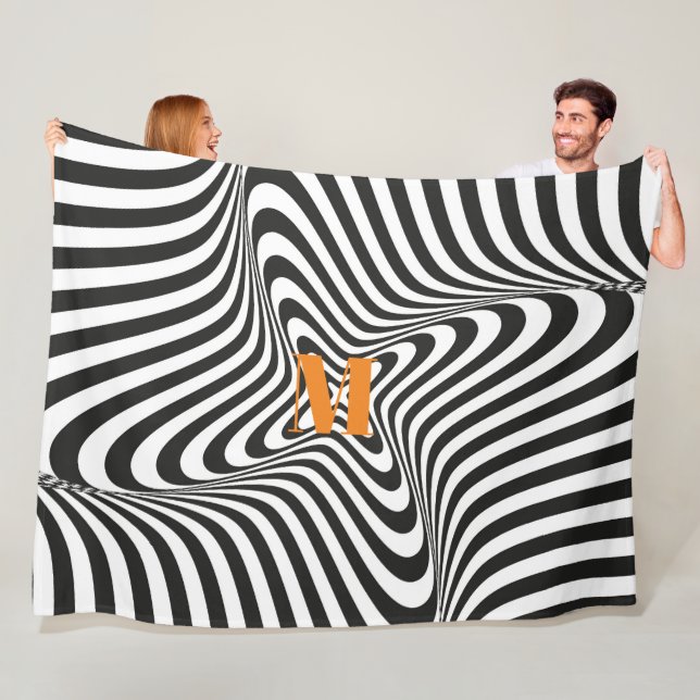 Couverture Polaire Moderne Zebra Design Rétro Wave Monogramme (En situation)