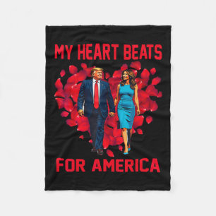 Couverture Polaire Mon coeur bat pour l'Amérique Trump Saint-Valentin