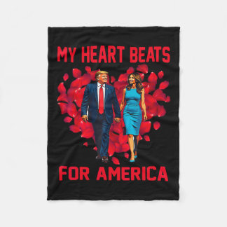 Couverture Polaire Mon coeur bat pour l'Amérique Trump Saint-Valentin