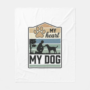 Couverture Polaire Mon cœur Mon chien Gravure vintage Design pour ama
