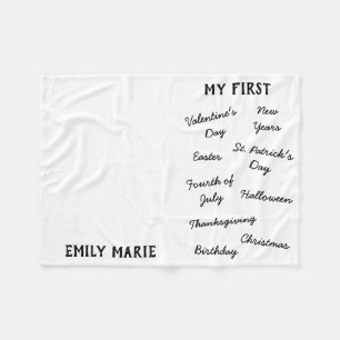 Couverture Polaire "Mon premier" Jalon de vacances Blanche bébé