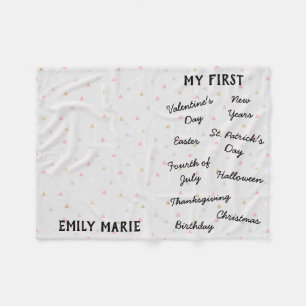 Couverture Polaire "Mon premier" Jalon de vacances Blanche bébé