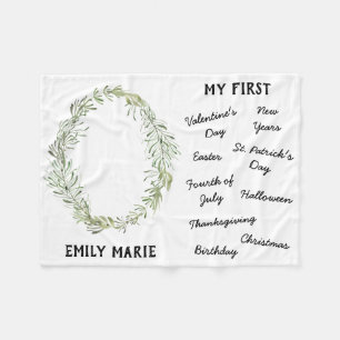 Couverture Polaire "Mon premier" Jalon de vacances Blanche bébé