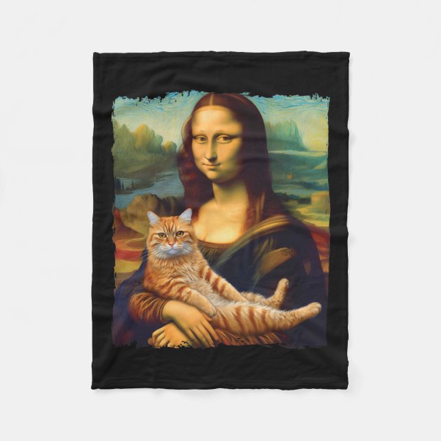 Couverture Polaire Mona Lisa Holding Chat Portrait Art Peinture Kitty (Devant)