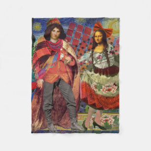 Couverture Polaire Mona Lisa Romantique Drôle Coloré Travail d'art