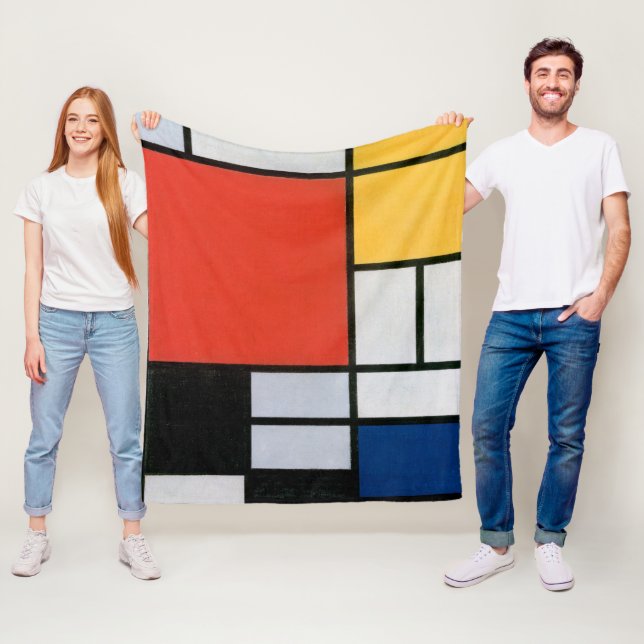 Couverture Polaire Mondrial Composition Rouge Jaune Bleu Noir (En situation)
