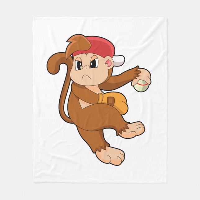Couverture Polaire Monkey at baseball with baseball glove (Devant)