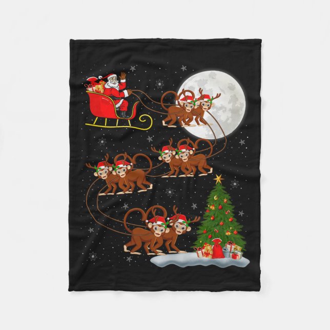 Couverture Polaire Monkey Santa Sleigh Flying Funny Magical Christmas (Devant)
