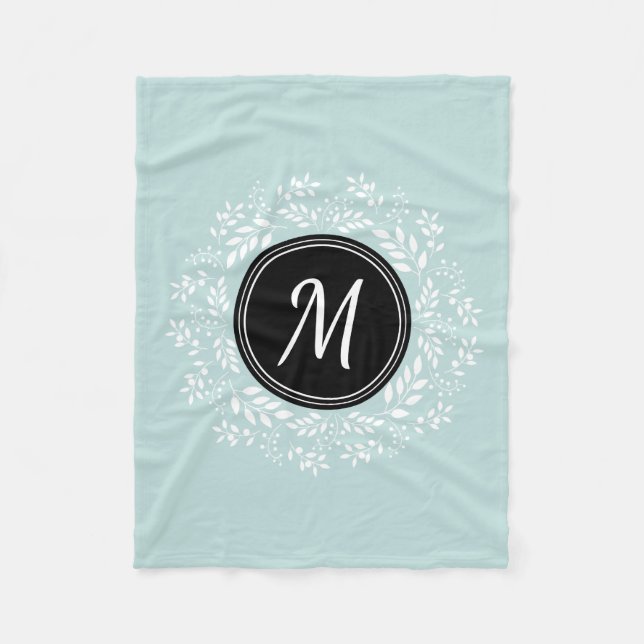 Couverture Polaire Monnaie Bleue Fleur Wreath Personnalisé Monogramme (Devant)