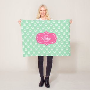 Couverture Polaire Monnaie Empreintes de pattes Vert Et Monogramme Ro