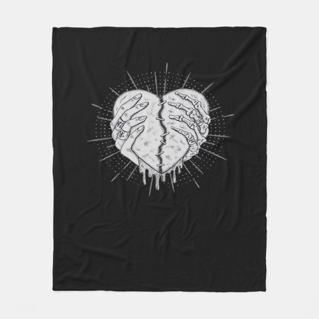 Couverture Polaire Monochrome Squelette Main Avec Coeur Classique (Devant)