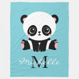 Couverture Polaire Monogram Cute Panda Personnalisé Bubble Gum Bleu