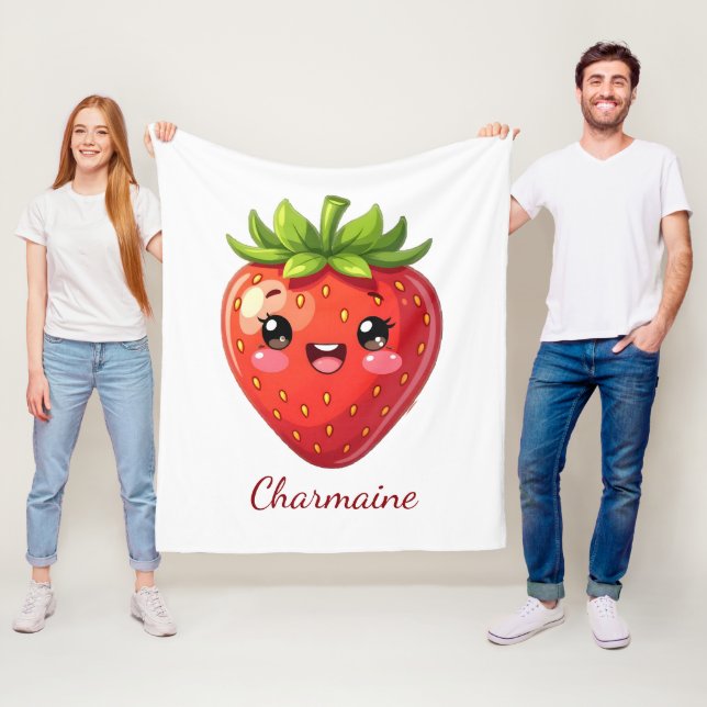 Couverture Polaire Monogram cute strawberry kawaii (En situation)