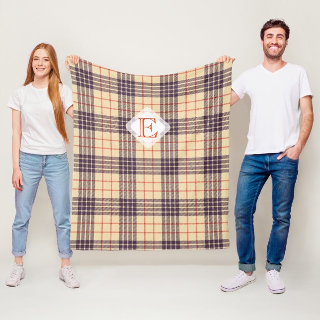 Couverture Polaire Monogram, élégant clan écossais beige plaid tartan (En situation)