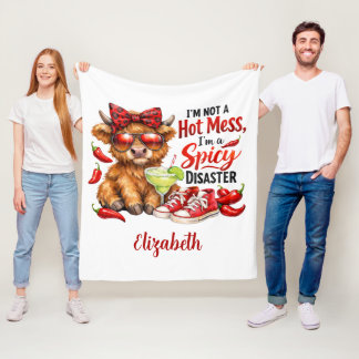 Couverture Polaire Monogram Highland Cow Hot Mess Funny Humorous 