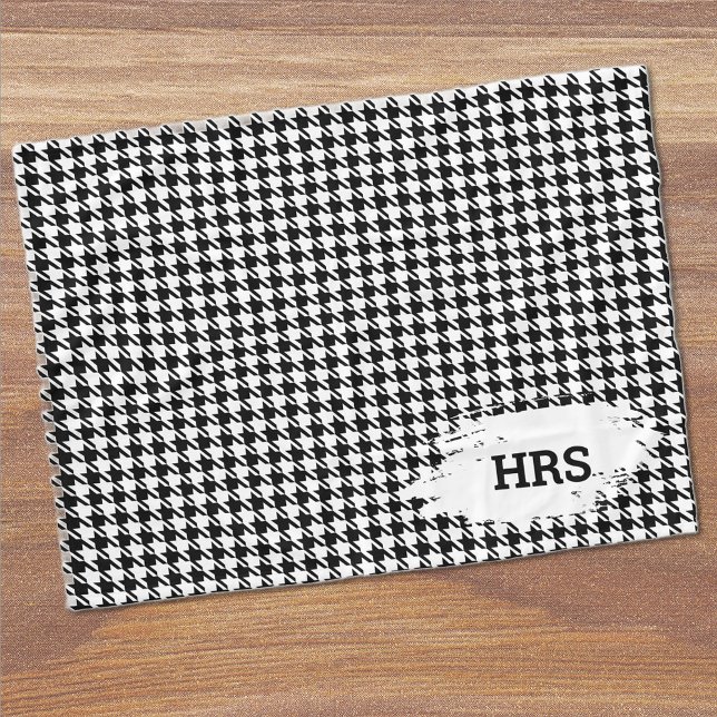 Couverture Polaire Monogram Initials Black & White Houndstooth Fleece (Créateur téléchargé)