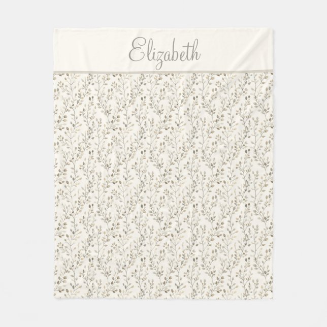 Couverture Polaire Monogram Name Beige Gray Brown Botanical Neutral  (Devant)