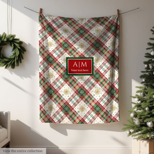 Couverture Polaire Monogram red and green watercolor festive blanket (Monogram red and green watercolor festive blanket)