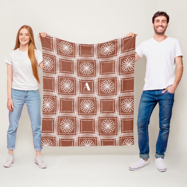 Couverture Polaire Monogram Terracotta Boho check Floral Pattes (En situation)