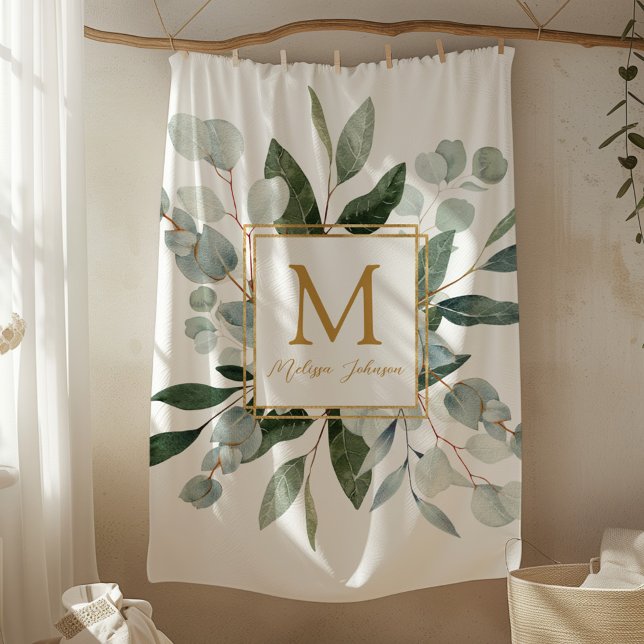 Couverture Polaire Monogram Watercolor Tropical Green Leaves (In situ)