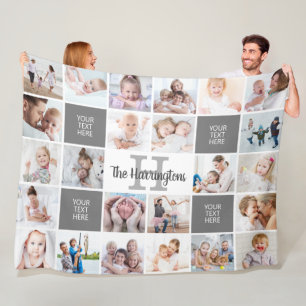 Couverture Polaire Monogramme 24 Photo Collage personnalisé