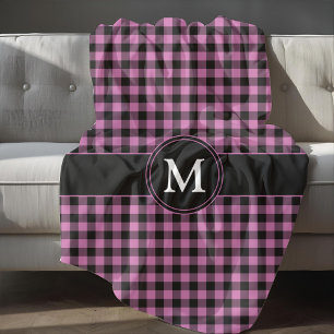Couverture Polaire Monogramme à carreaux écossais rose moderne