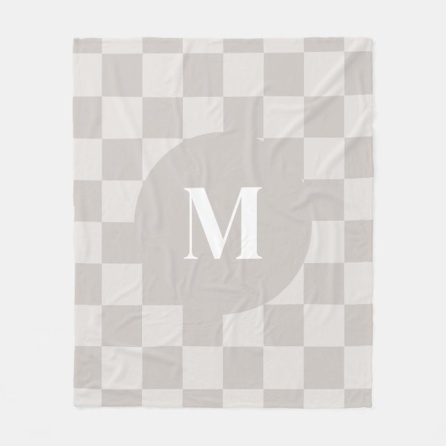 Couverture Polaire Monogramme à carreaux gris neutre moderne (Devant)