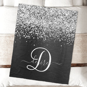 Couverture Polaire Monogramme à étincelle noire à Parties scintillant