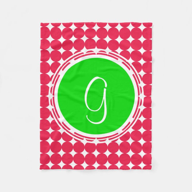 Couverture Polaire Monogramme à pois verts et rouges (Devant)